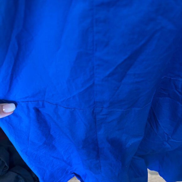 LOFT Blue Puff Sleeve Mini Dress Size 12 Smocked Back Tie - Picture 5 of 6